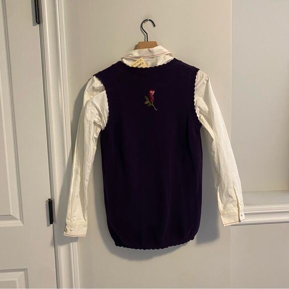 Deadstock Vintage Tulchan Purple Needlepoint Floral Top and Vest Set Small - Picture 8 of 16